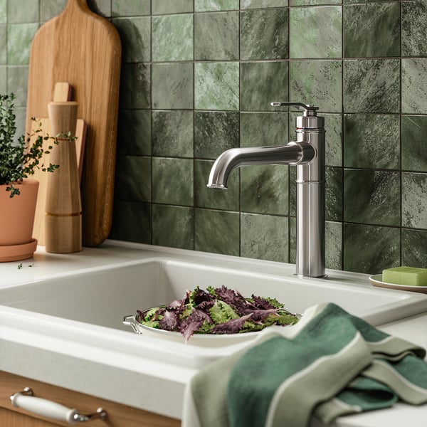 TAKSJÖN Kitchen mixer tap top lever, stainless steel colour