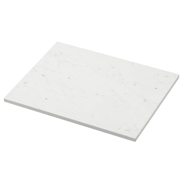 White marble-look countertop, square, sleek and modern.