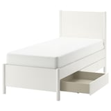 TONSTAD off-white bed with classic design, soft-close drawers, sturdy construction.