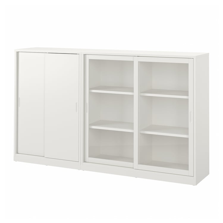 TONSTAD Storage combination w sliding doors offwhite/clear glass