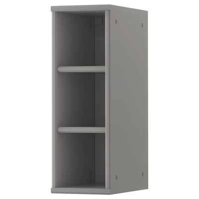 A gray TORNVIKEN open cabinet. Its tall and slim, made of fibreboard, with a simple, modern design.