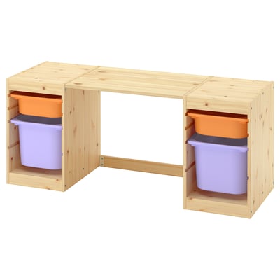 TROFAST Desk with storage boxes, light white stained pine/light orange lilac, 124x44x52 cm