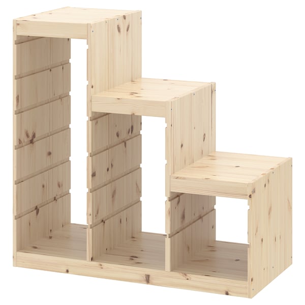 TROFAST light wood storage; three-step, cube shape; unfinished pine; modular design.