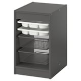 Gray TROFAST unit: 3 mesh drawers, 3 white trays, square, modern design.