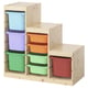 Ikea TROFAST storage with multicolor bins for kids toys, light wood frame.