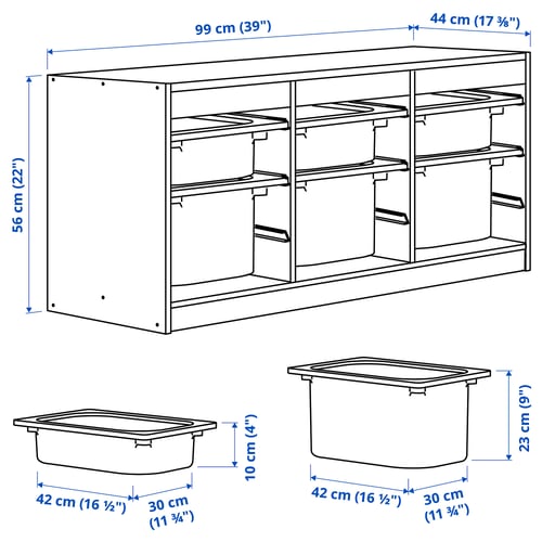 Illustration with measurements for the product: TROFAST.