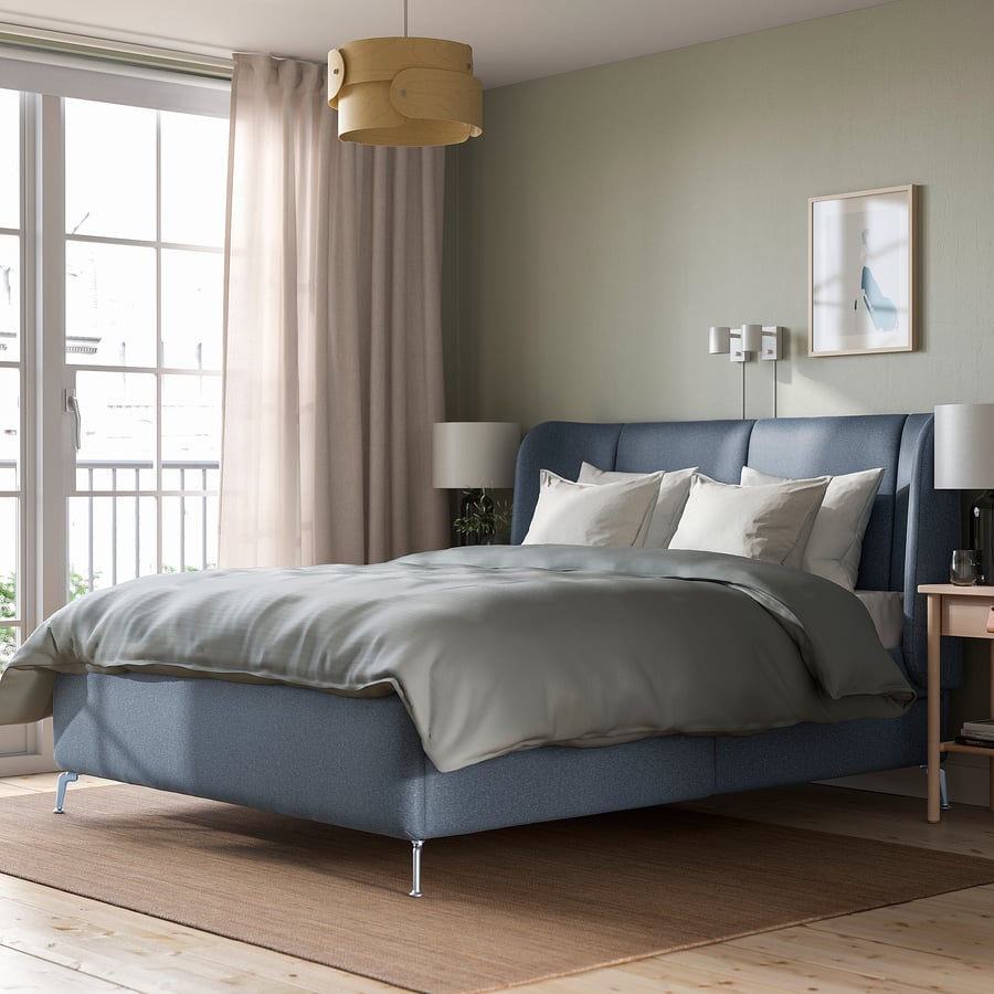 TUFJORD upholstered storage bed, Gunnared blue, 160x200 cm IKEA Belgium