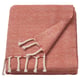 ULLTISTEL red-orange throw, soft wool with fringes, square shape.