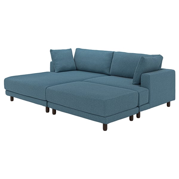 UPPÅKRA 3-seat modular sofa, with chaise longue, left with footstool/Axvall dark grey-blue