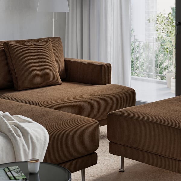 UPPÅKRA 3-seat modular sofa, with chaise longue, left with footstool/Samsala dark brown