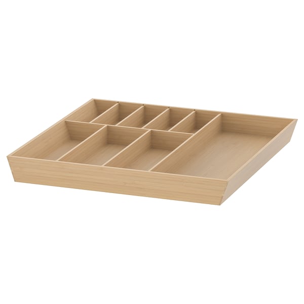 Uppdera bamboo cutlery tray with compartments.