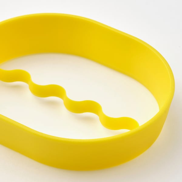 Bright yellow, smooth-edged, circulating plastic item, flawless surface, well-made design.