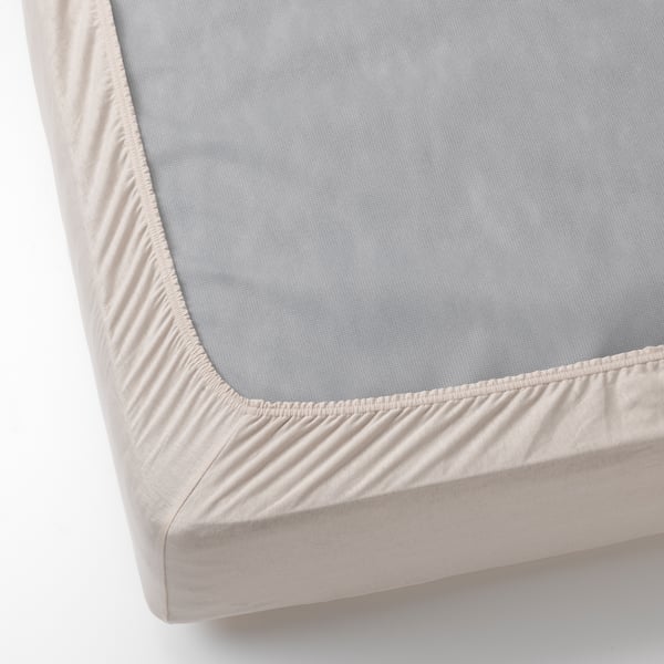 Fitted bed sheet, elastic corners for secure fit.