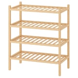 Wooden 4-tier shelf unit for storage, easy access, sturdy and simple design.