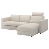 VIMLE beige sectional sofa with storage chaise, soft and durable gunnared fabric, modern clean design.