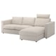 VIMLE beige sectional sofa with storage chaise, soft and durable gunnared fabric, modern clean design.