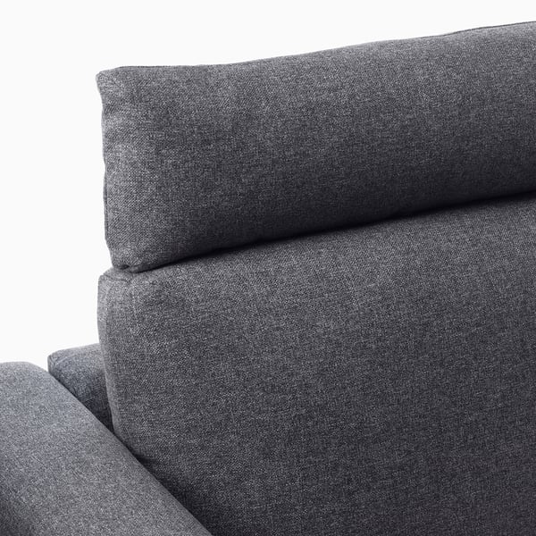 Modern minimalist sofa, VIMLE. Dark gray, plush fabric; clean lines, likely comfortable.