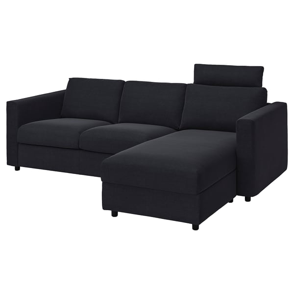 Gray VIMLE sectional sofa with chaise, modern, clean lines, removable covers.