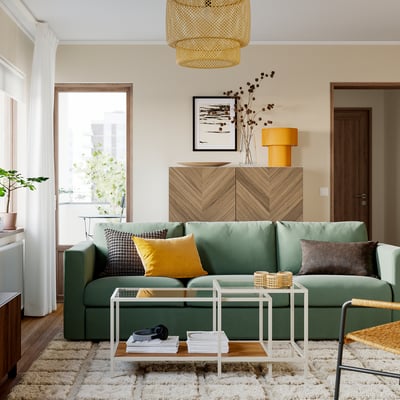 VIMLE 3-seat sofa, with wide armrests/Knäbäck grey-green