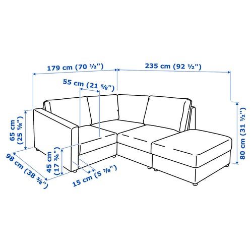 Illustration with measurements for the product: VIMLE.