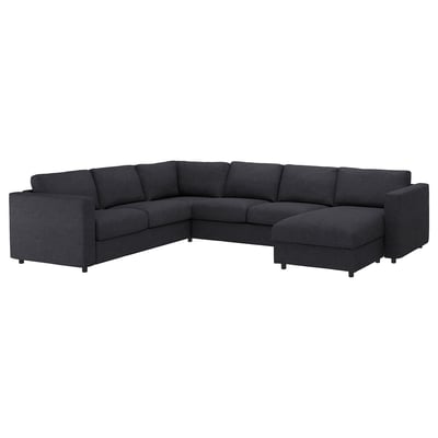 VIMLE sectional sofa, dark gray, modern design with clean lines, sectional seats, one chaise, plush cushions, convertible to bed.