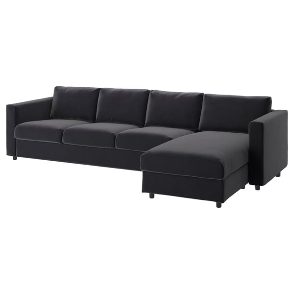 Dark grey VIMLE sectional sofa with left-facing chaise, modern minimalist design.