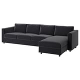 Dark grey VIMLE sectional sofa with left-facing chaise, modern minimalist design.