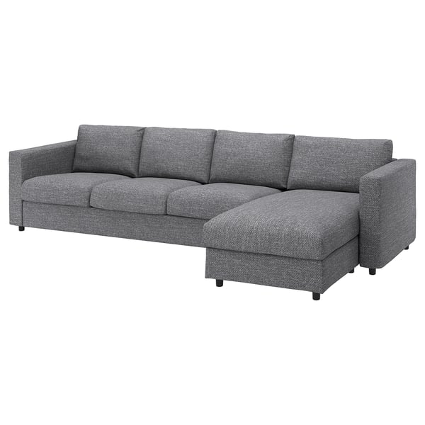 VIMLE sofa, gray, boxy design, grey tweed, l-shape.