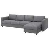 VIMLE sofa, gray, boxy design, grey tweed, l-shape.
