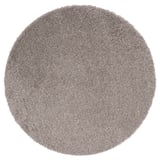 Soft grey shaggy circular rug, made from recycled polyester. Provides a cozy feel and reduces noise.