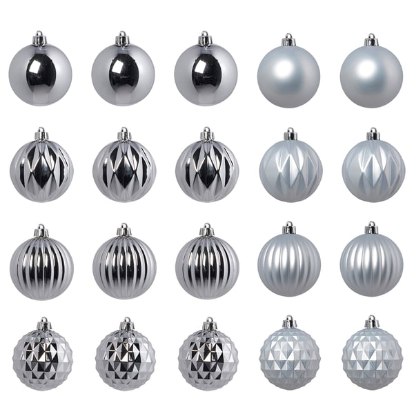 VINTERFINT silver ornaments set: various shapes, metallic, glossy finishes.