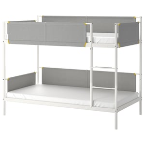 VITVAL bunk bed in white & gray. Modern design with fabric guardrails and soft shapes. Ideal for space-saving.