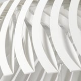 Modern white pendant lamp with adjustable, curved shades. Elegant and minimalist design.