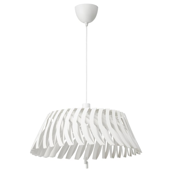 Modern white pendant lamp with adjustable, leaf-like shades, featuring a minimalist design, 100% recyclable materials.