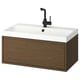 Meuble de salle de bain moderne : ÄNGSJÖN, en bois marron, mural, tiroir simple, lavabo blanc, design minimaliste.