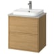 ÄNGSJÖN : lavabo en chêne avec lavabo blanc, mural, poignées minimalistes, rangement complet dans les tiroirs, aspect bois naturel.
