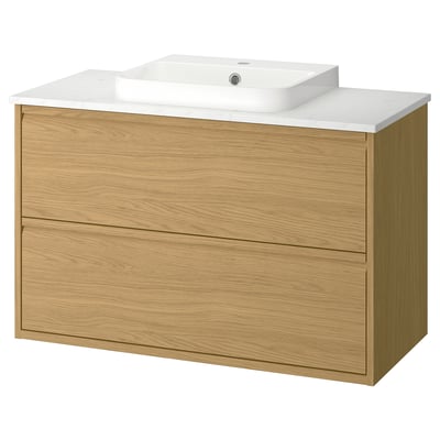 ÄNGSJÖN / BACKSJÖN Meuble lavabo avec tiroirs/vasque, motif chêne/blanc marbré, 102x49x71 cm