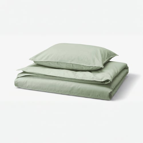 ÄNGSLILJA Housse de couette et 1 taie, gris-vert pâle, 150x200/50x60 cm