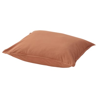 Taie d’oreiller rectangulaire brune, texture lisse, design simple.