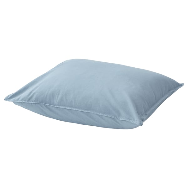 Taie d’oreiller coussin carré bleu ciel, coton doux, design uni.