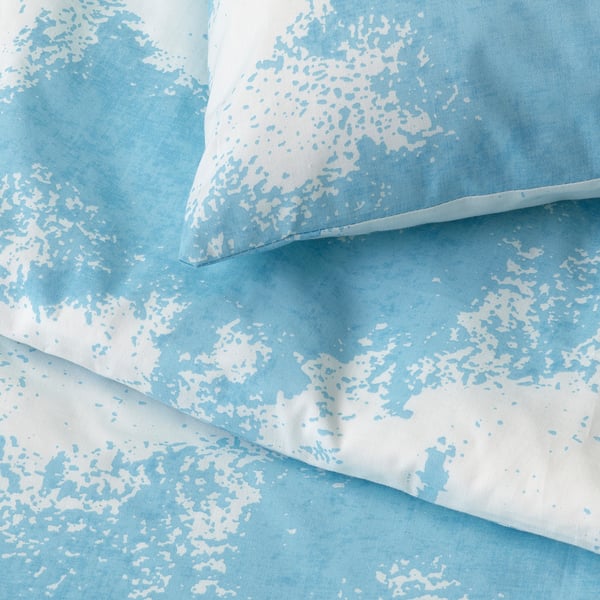 ÄNGSVITVINGE Housse de couette et 2 taies, bleu/blanc, 240x220/50x60 cm