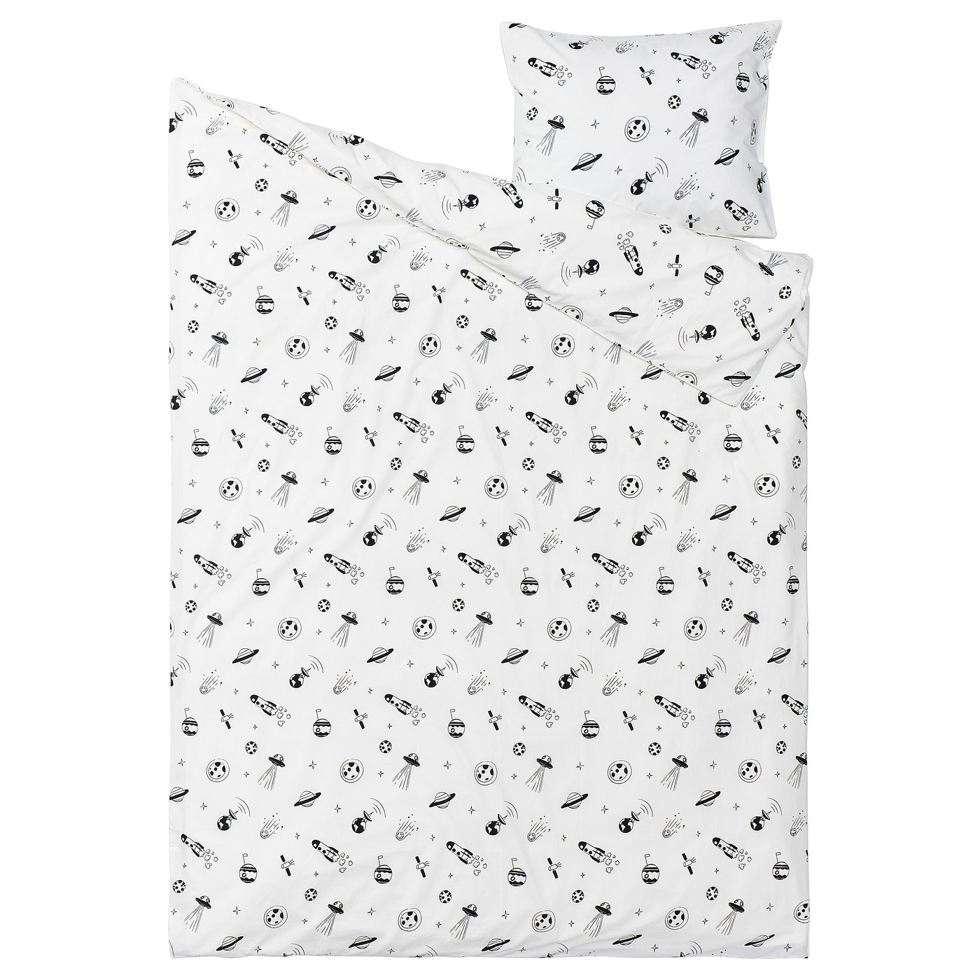 Parure De Lit Enfant Motif Fusée Espace - Housse De Couette Microfibre Douce + Taie 65x65 Cm, Pour Ados - 5