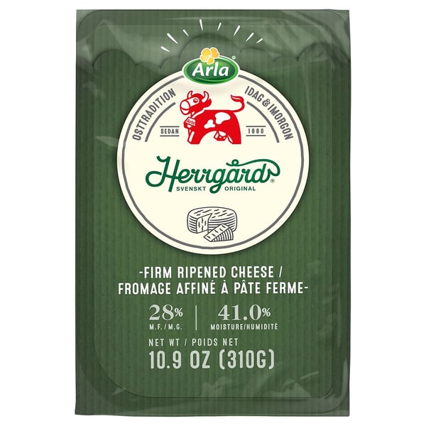 Emballage du fromage Arla Herrgard, 10. 9 oz, fromage affiné à pâte ferme.