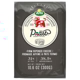 L’image montre l’emballage du fromage ARLA PRÄST. Pack noir avec logo blanc. Le fromage pèse 10 kg. 6 onces