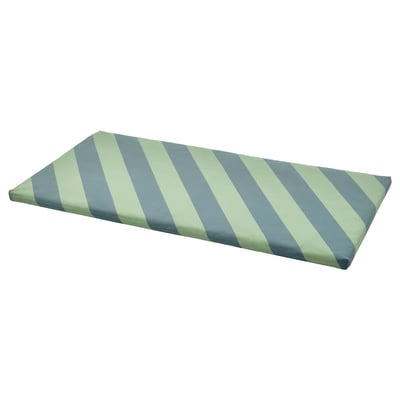 Coussin de siège enfant rayé vert et gris, rectangulaire, moelleux pour le confort.