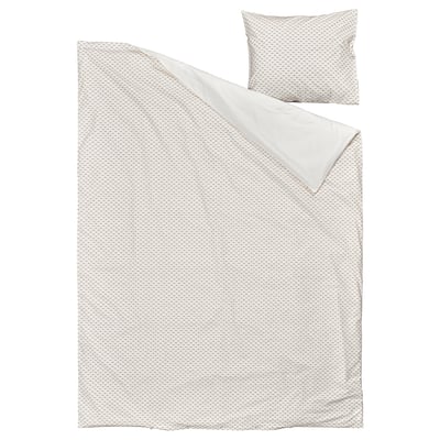 BANDKNIPPE Housse de couette et 1 taie, blanc/beige, 150x200/50x60 cm
