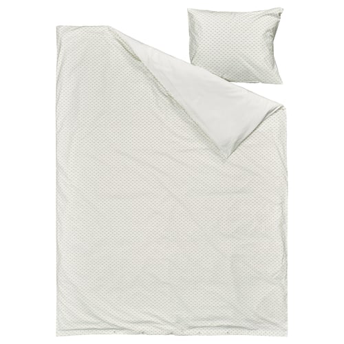 BANDKNIPPE Housse de couette et 1 taie, blanc/vert, 150x200/50x60 cm