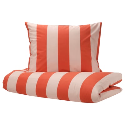 BARNDRÖM Housse de couette et 1 taie, rose rouge/motif rayé, 150x200/50x60 cm