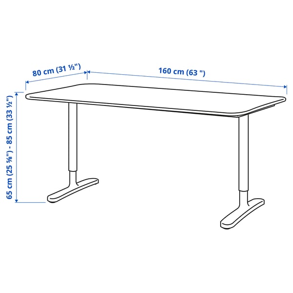 BEKANT bureau, plaqué chêne blanchi/noir, 160x80 cm IKEA Belgique