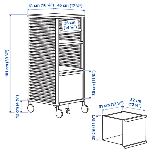 Illustration avec les mesures du produit : BEKANT.